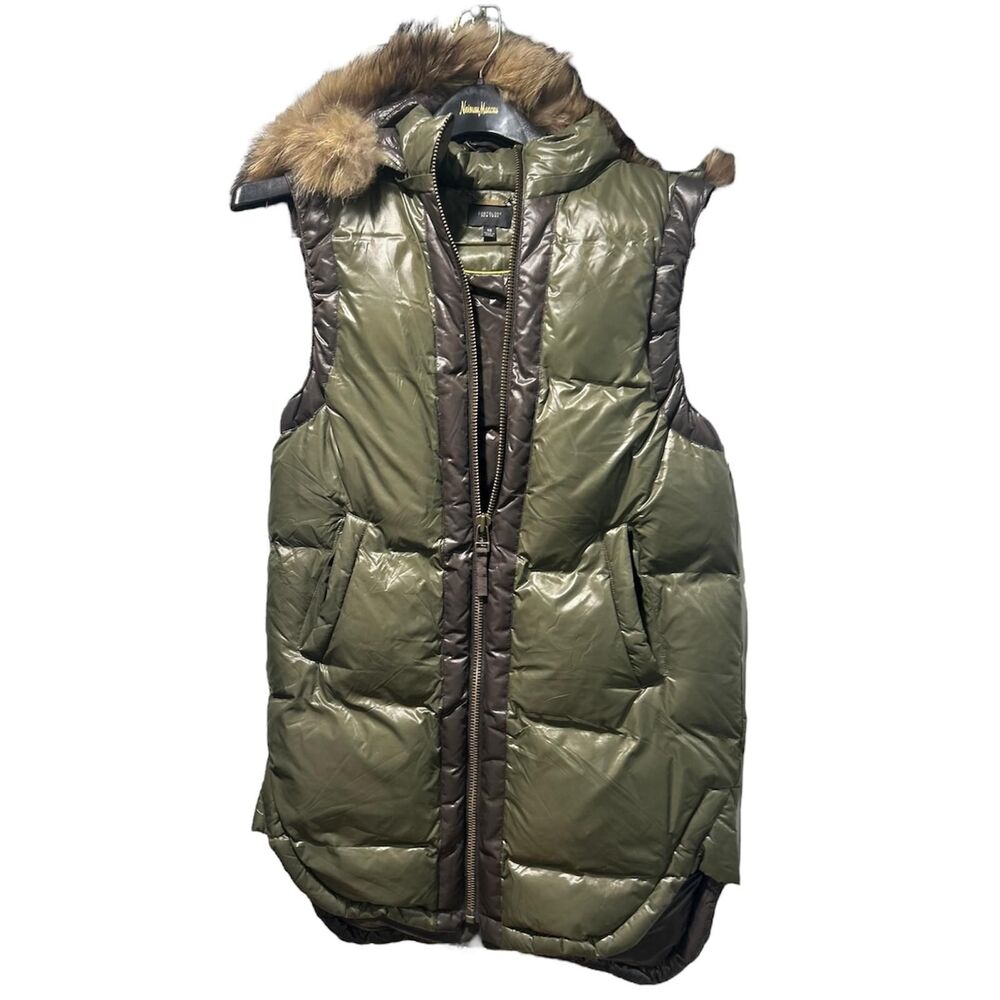 Coatology Full Zip Hooded Puffer Vest Down Jacket Green X-Small